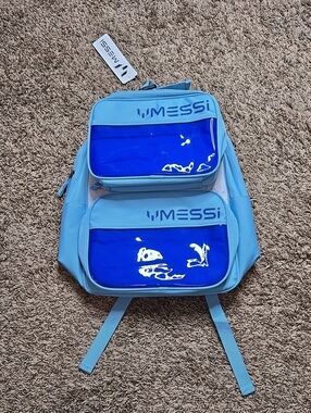 Lionel Messi Soccer Player Backpack Lunch Box Set Footballer Blue